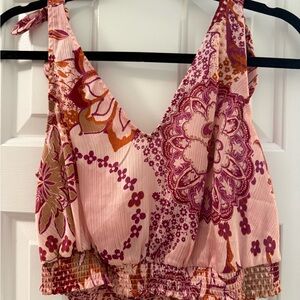 Free People Pink Floral Sleeveless Blouse